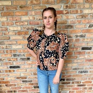 Who What Wear Puff-Sleeve Button up Top